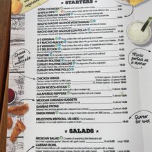 スターター、サラダのメニュー