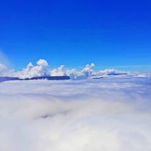 アマゾンの密林から湧き上がる雲と浮かぶテプイ
