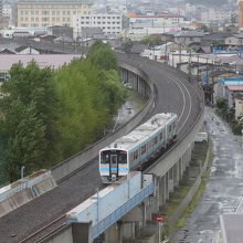 客室からの眺望。横を八戸線が走っています