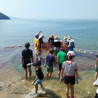 岸辺に引き寄せると沢山の魚が網の中を泳いでいました