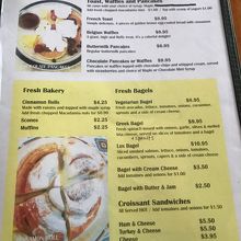 パンケーキ、ベーグル、サンドのメニュー