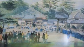 了仙寺の境内に並ぶペリー提督率いるアメリカの兵隊たちの絵がありました。