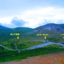 吾妻小富士から眺めた浄土平駐車場