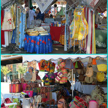 マルシェに並ぶプロヴァンスプリント製品や籠バッグ