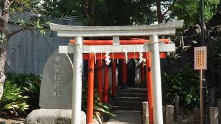 社殿へ続く朱い鳥居が鮮やか