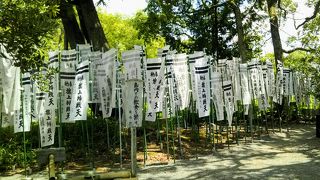 源氏の二引きの白旗が奉納されている「旗上弁財天社」