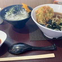 かき揚げそばとしらすごはん