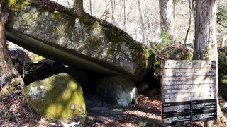 巨木に支えられた岩小屋