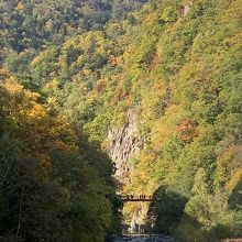 月見橋から見た二見吊橋とかっぱ淵