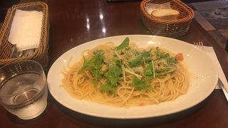 秋刀魚とフレッシュトマト、水菜のペペロンチーノスパゲッティ！