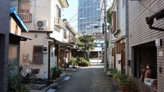 住宅の密集する真ん中に可愛いサイズの神社