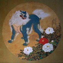 本堂天井の伊東深水による「牡丹唐獅子図」