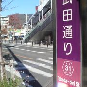 山並みを背景にまっすぐのびる甲府駅北口の駅前通り