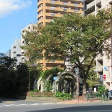 南東側の出入口(手前が新大橋通り)