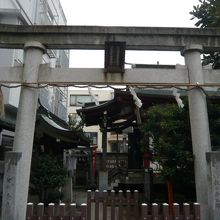 三河稲荷神社の鳥居とその奥の様子です。敷地は広くありません。