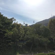 上に向かうロープウェイ