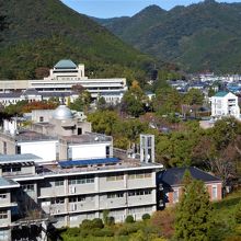 丘の上からの眺め。県庁の奥に五重塔が見えます。