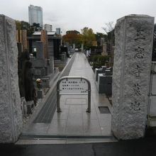 玉窓寺と青山霊園の間には、広い墓地があります。玉窓寺の墓地