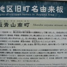 青山公園には、青山地区の町名の由来等の歴史が紹介されています