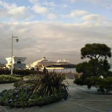 山下公園と豪華客船「飛鳥」