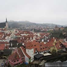 橋から見えるチェスキークロムロフの町並み