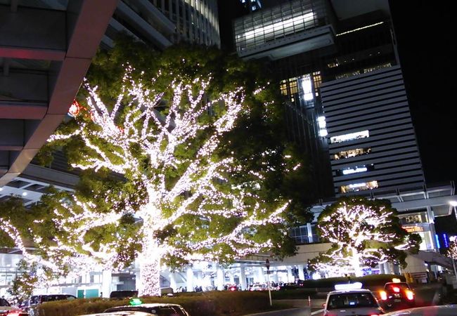 駅周辺全体が昼間のような明るさで豪華な雰囲気でした