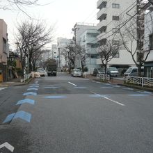 深川芭蕉通りの道路です。商店街なのですが店が見えません。
