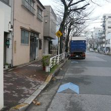 深川芭蕉通りの標識と道路です。枯れた街路樹が気になります。