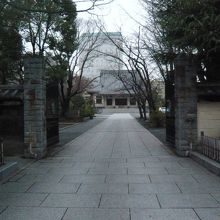 深川の霊厳寺の山門です。白色の広い石畳の参道が印象的です。