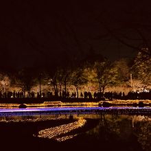 川に映る人の影が影絵のようで綺麗でした。