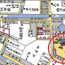 霊厳寺と銅造地蔵菩薩坐像が造られた江戸時代の古絵地図です。