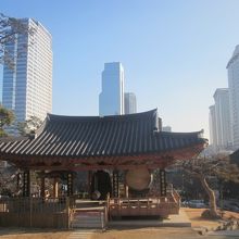 背後には江南の高層ビル群が間近に望めます