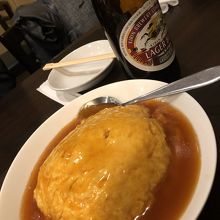 天津飯とビール