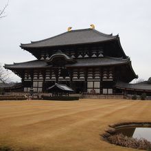 東大寺大仏殿　芝が枯れています。