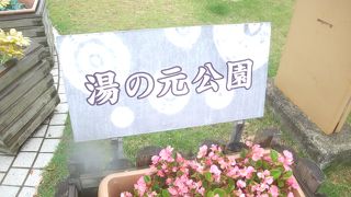 柴山潟湖畔にある源泉地