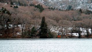 こちらも鳥居が湖上に浮んでいます。