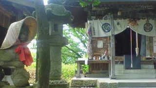 暑い日のせいかお稲荷様の像もカサを被っていました