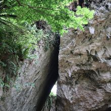 斎場御嶽の一番、奥に岩の割れ目があります。