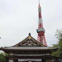 増上寺安国殿と東京タワー