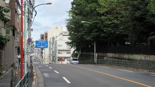 千代田線の「根津駅」に向かって東京大学農学部の弥生キャンパス南側を下っていく坂。
