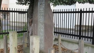 大人の背丈ほどの立派な石碑と、それを石柱で囲んでいるのみ