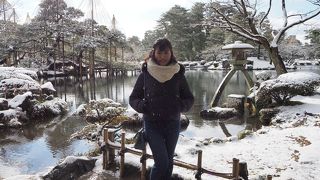 雪とライトアップに映える日本庭園