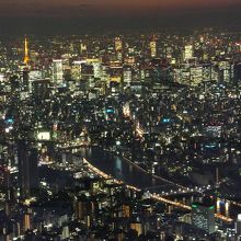 西北方向、墨田川や東京タワー