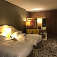 窓側から部屋の中、仕切りの向こうにはクローゼットと荷物置き場