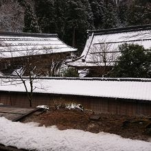 法堂からの眺める景色です。左に大庫院、中央に仏堂が見えます。