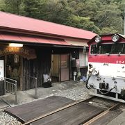 大井川鐵道接岨峡温泉駅：まさに駅前温泉