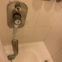 シャワーへの切り替えノブは引っ張る事。回すと取れます。。。