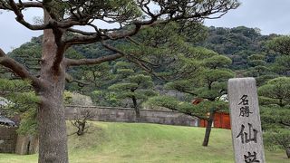巨大灯篭と桜島