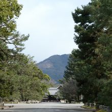 仙洞御所の正門と背後の東山