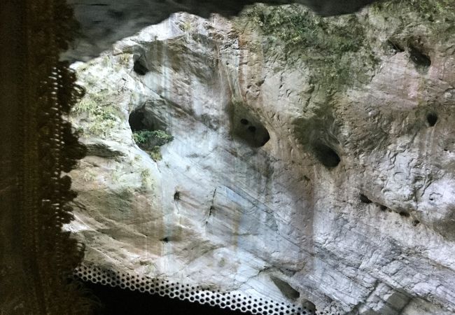 渓谷の岩に燕の巣のような穴開いている奇妙なところ